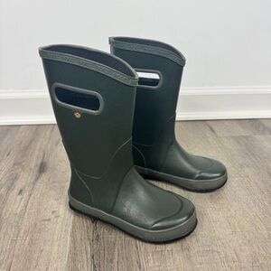 Bogs Rain Boots Youth Size 2 Dark Green Tall Waterproof Insulated Pull On